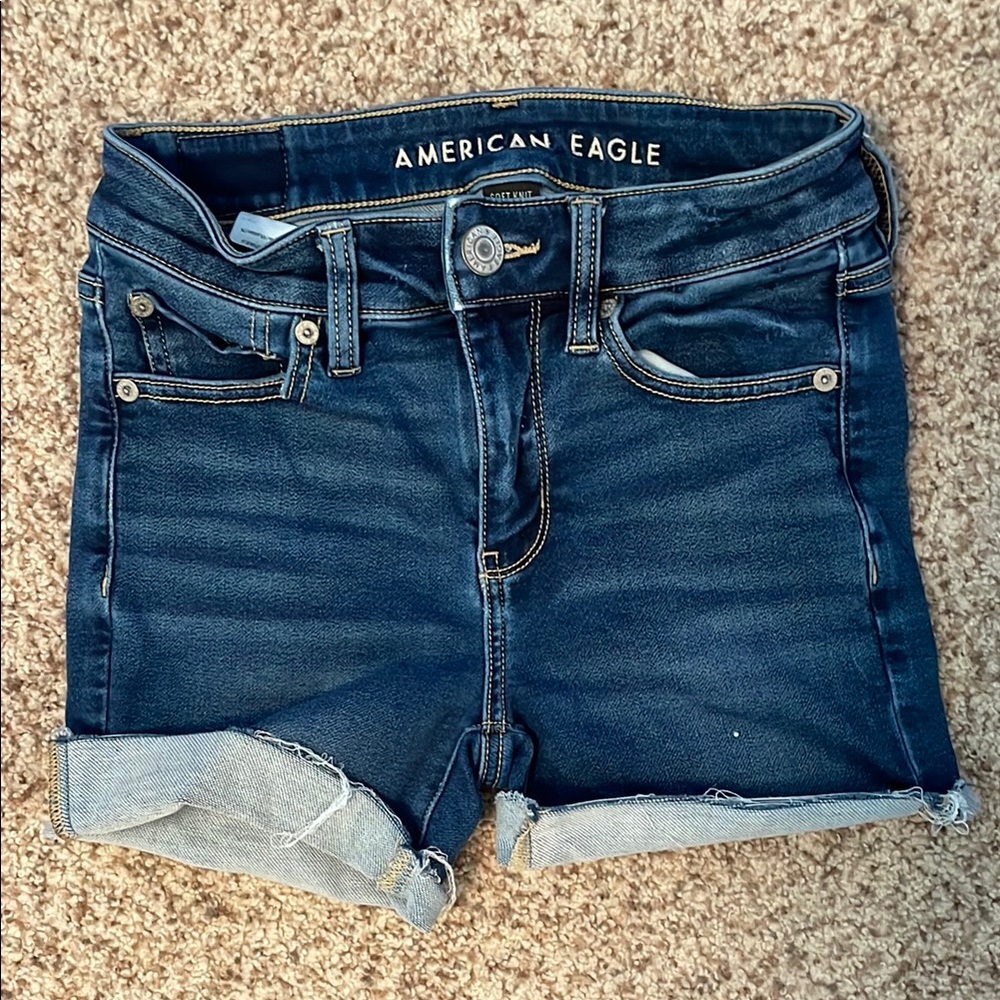 American Eagle Outfitters Blue Jean Shorts with Distressed Hem